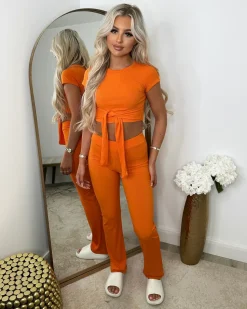 Laura Tie Front Cropped Loungewear Set - Orange