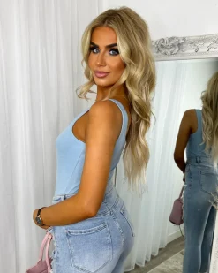 Leilani Gold Button Bodysuit - Blue