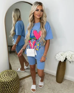 LOVE T-Shirt & Cycling Short Set - Baby Blue