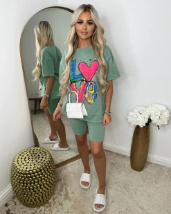LOVE T-Shirt & Cycling Short Set - Mint