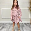 Lucy PU Belted Leather Look Biker Jacket - Pink
