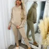 Martina Ruched Sleeve Hoodie & Pants Set - Beige