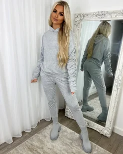 Martina Ruched Sleeve Hoodie & Pants Set - Grey