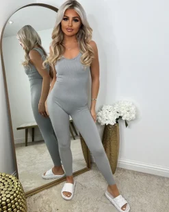 Megan Sleeveless Unitard Jumpsuit - Light Grey