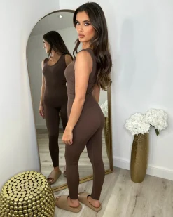 Megan Sleeveless Unitard Jumpsuit - Chocolate