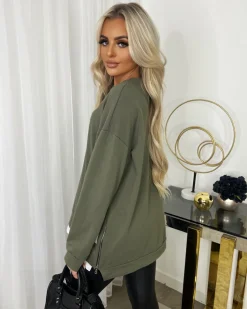 Neve Side Zip Detail Jumper - Khaki