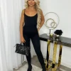 Pearl Spaghetti Strap Jumpsuit - Black