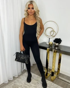Pearl Spaghetti Strap Jumpsuit - Black