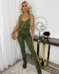 Pearl Spaghetti Strap Jumpsuit - Khaki