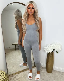 Pearl Spaghetti Strap Jumpsuit - Light Grey