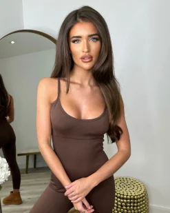 Pearl Spaghetti Strap Jumpsuit - Chocolate