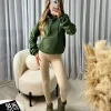 Penny Ruched Sleeve Hoodie - Olive Khaki