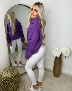 Penny Ruched Sleeve Hoodie - Purple
