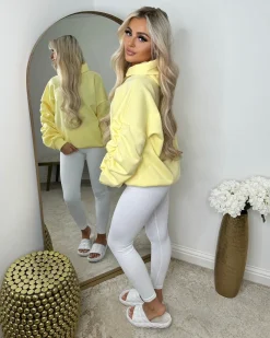 Rachael Ruched Sleeve Hoodie with Ribbon Detail - Yellow