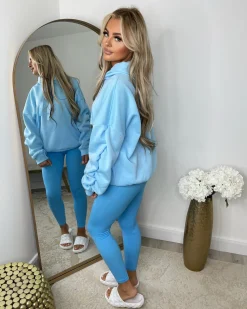 Rachael Ruched Sleeve Hoodie with Ribbon Detail - Baby Blue