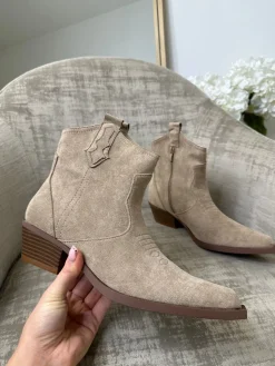 River Suede Ankle Cowboy Boots - Camel