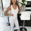 Rory Waffle Long Backless Unitard - White