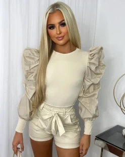 Sadie Puff Sleeve Top - Beige