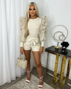 Sadie Puff Sleeve Top - Beige