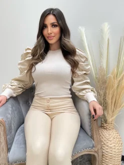 Sadie Puff Sleeve Top - Beige