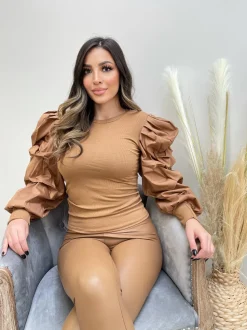 Sadie Puff Sleeve Top - Camel