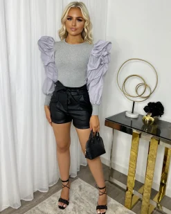 Sadie Puff Sleeve Top - Grey