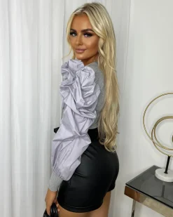Sadie Puff Sleeve Top - Grey