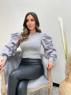 Sadie Puff Sleeve Top - Grey