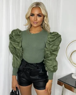 Sadie Puff Sleeve Top - Khaki