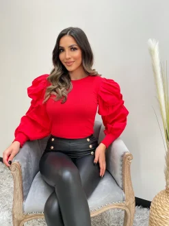 Sadie Puff Sleeve Top - Red