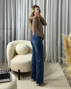 Saira High Waisted Straight Leg Jean - Dark Denim