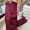 Serena Knee High Fold Over Suede Boots- Wine