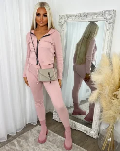 Simone Zip Front Pocket Detail Loungewear - Pink