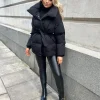 Sophie Short Belted Padded Duvet Coat - Black