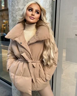Sophie Short Belted Padded Duvet Coat - Camel