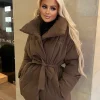Sophie Short Belted Padded Duvet Coat - Chocolate