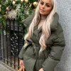 Sophie Short Belted Padded Duvet Coat - Khaki