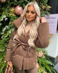 Sophie Short Belted Padded Duvet Coat - Chocolate