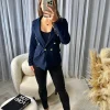 Thea Fitted Gold Button Blazer - Navy