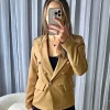 Thea Fitted Gold Button Blazer - Camel