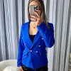 Thea Fitted Gold Button Blazer - Royal Blue