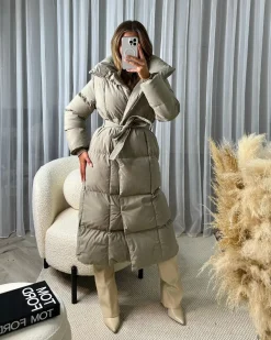 Trisha Long Padded Duvet Trench Coat - Taupe
