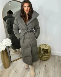 Trisha Long Padded Duvet Trench Coat - Grey