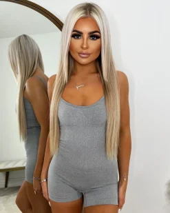 Trixie Short Spaghetti Strap Unitard - Light Grey